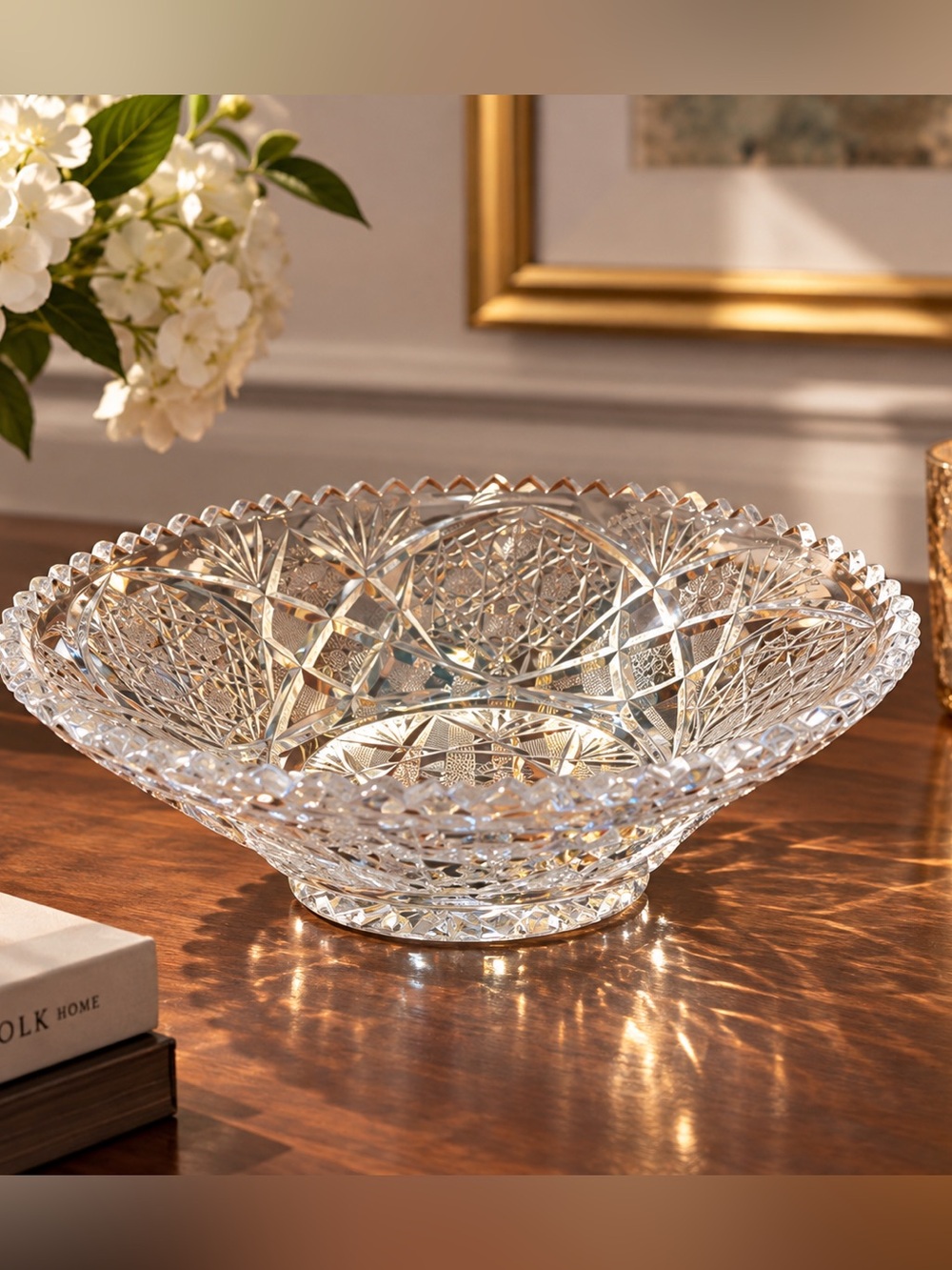 Vintage 60s Bohemian crystal lace dish.